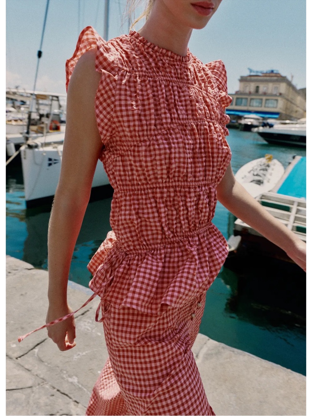 ZARA GINGHAM RUCHED TOP